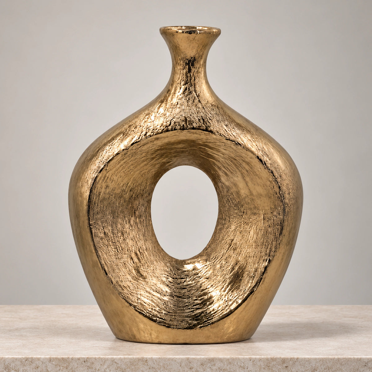 Bronz Oval Boşluklu Seramik Vazo