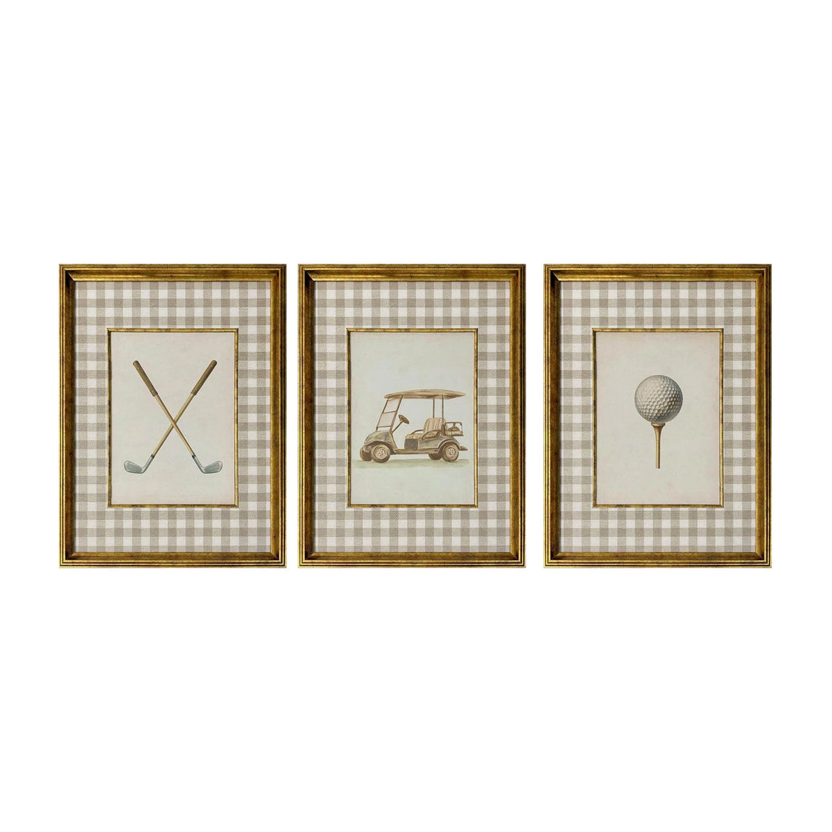 Camlı Çerçeveli Golf Temalı Tablo 3'lü Set