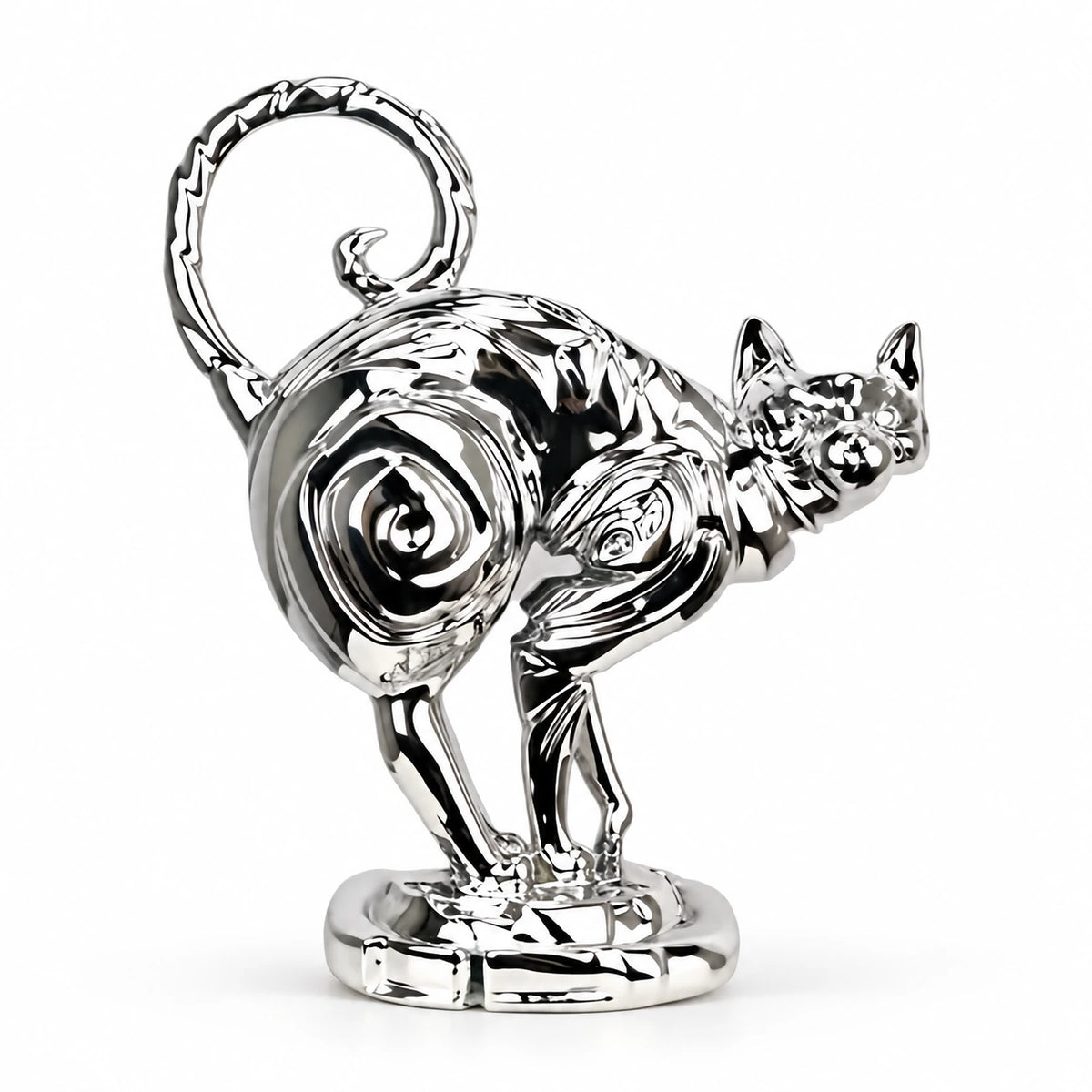 Siyah Spiral Desenli Kedi Heykeli