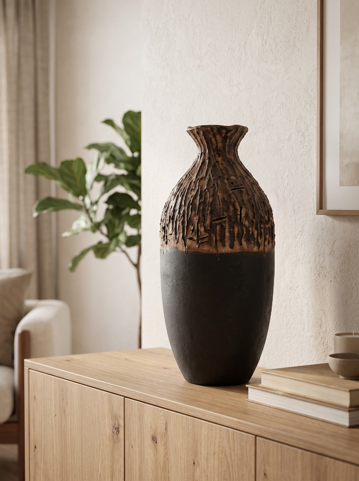 Kabuk Dokulu Siyah Şişe Polyresin Vazo – YZ03650BL-2