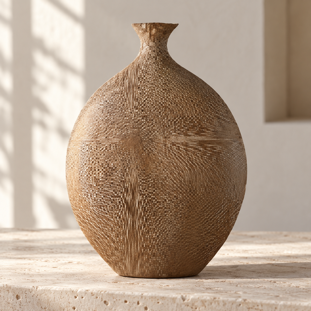 Ahşap Desenli Yuvarlak Polyresin Vazo – YZ02853LA-1
