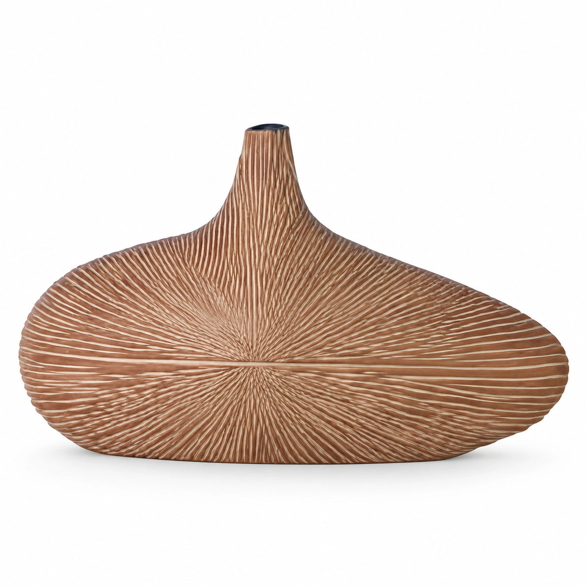 Ahşap Desenli Oval Yassı Polyresin Vazo