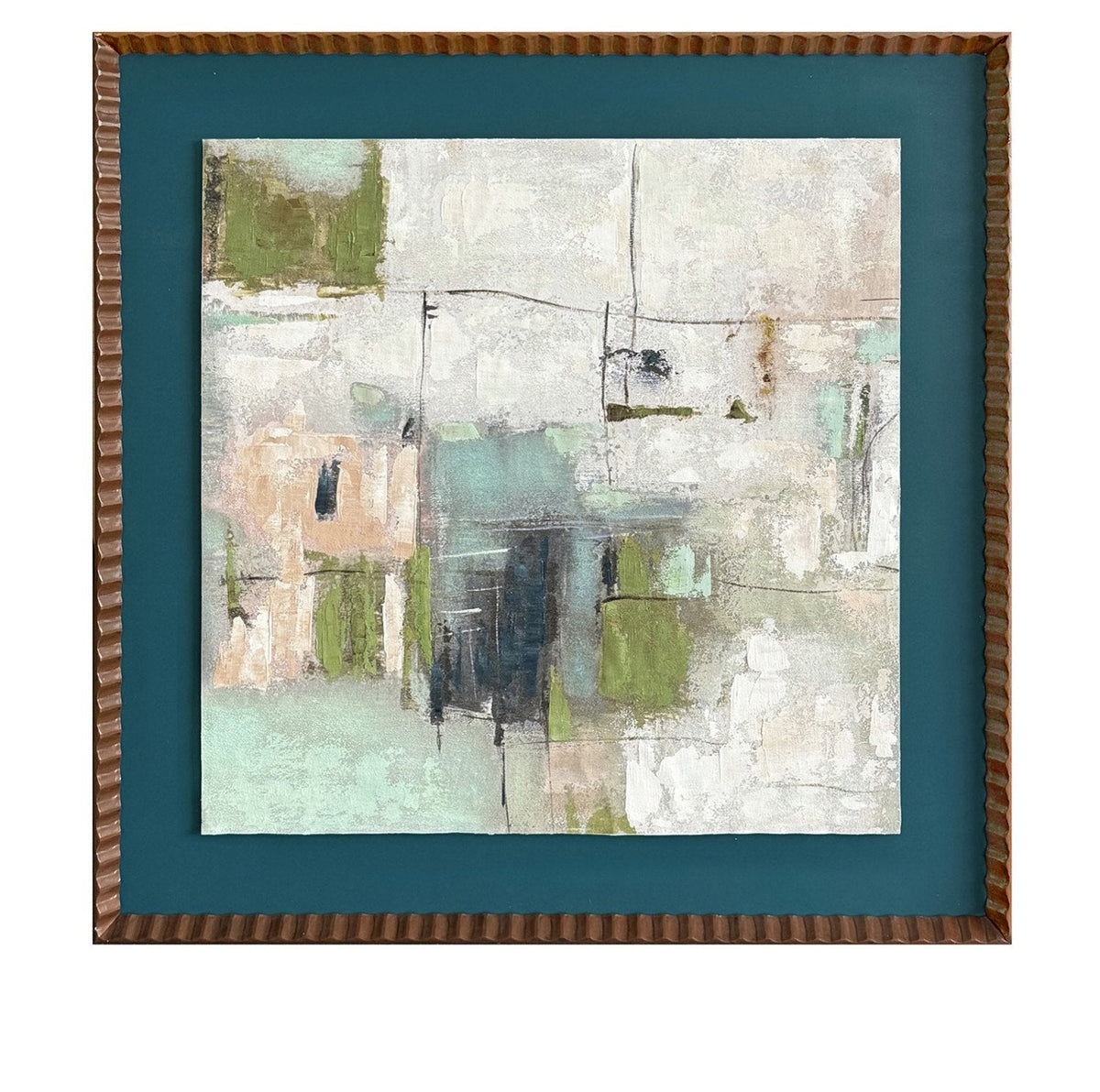 Çerçeveli Soyut Pastel Yeşil-Krem Tablo