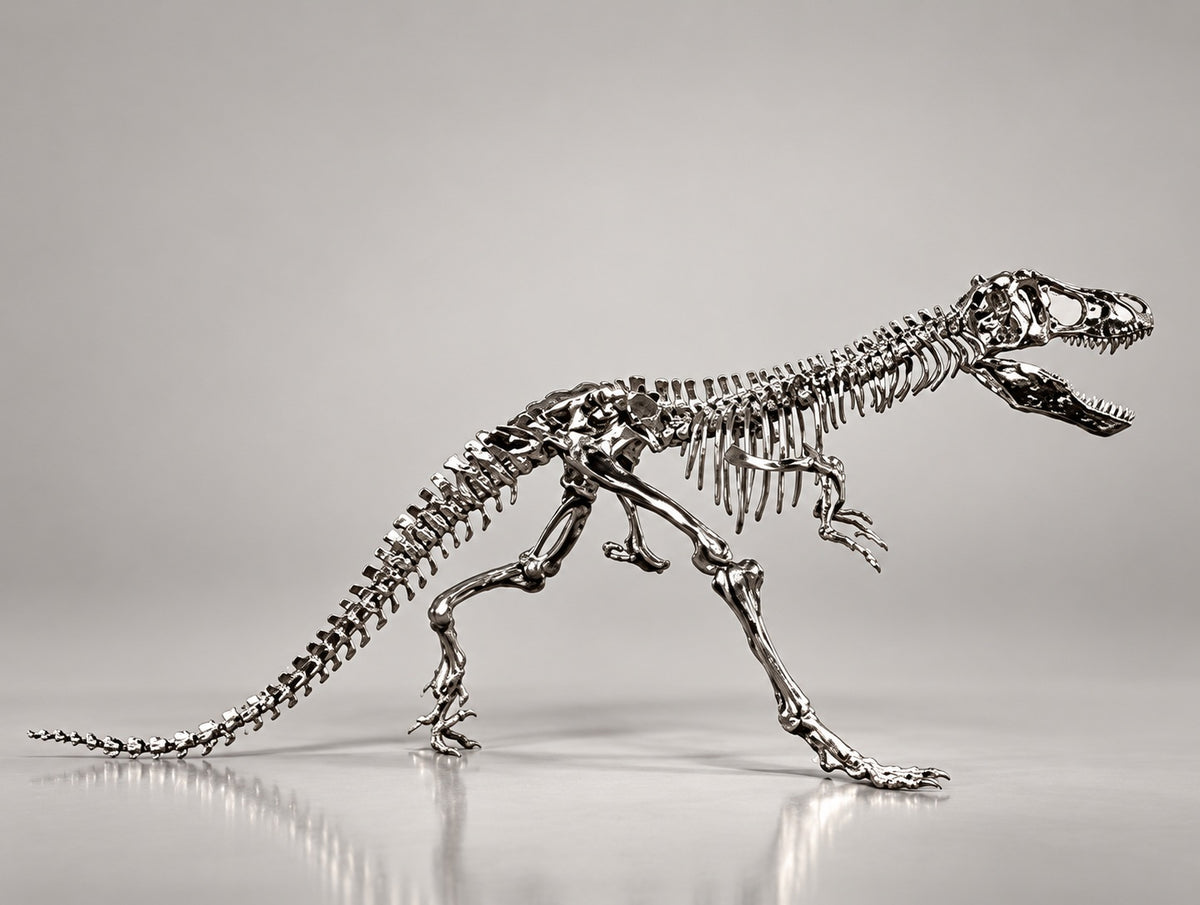 Gümüş Dinozor İskeleti Heykeli