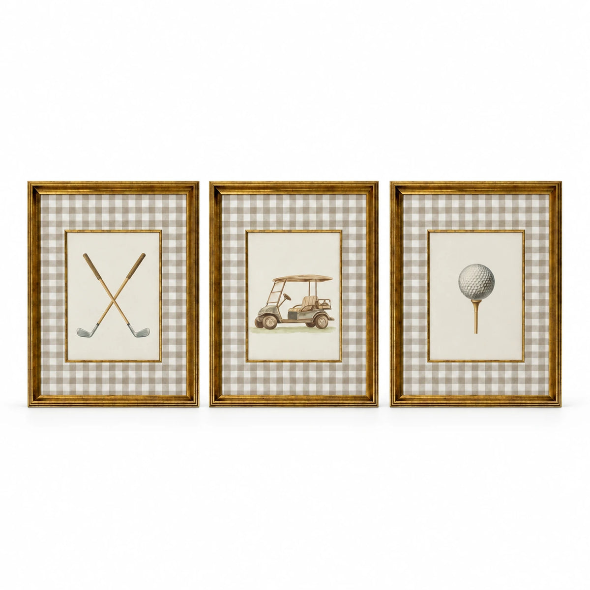 Camlı Çerçeveli Golf Temalı Tablo 3'lü Set