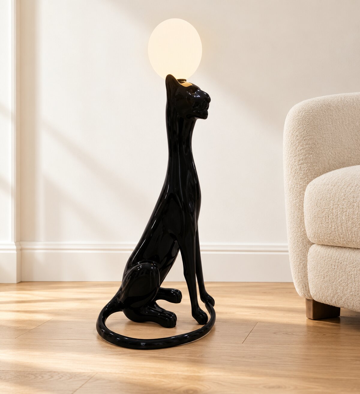 Siyah Panter Figürlü Küre Işıklı Lambader