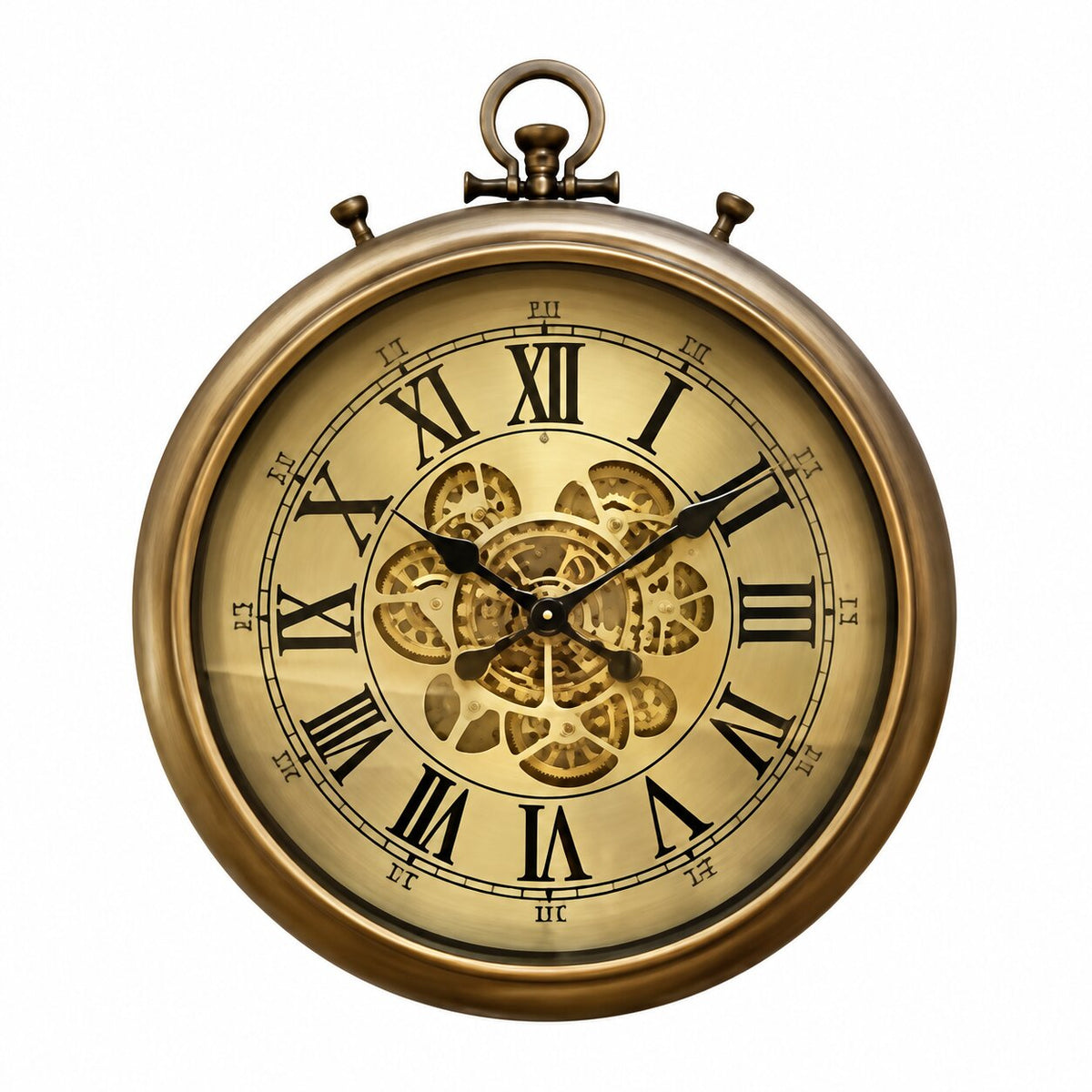Cep Saati Formlu Bronz Dişli Mekanizmalı Duvar Saati