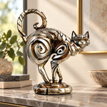 Eskitilmiş Pirinç Spiral Desenli Kedi Heykeli