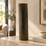 Bronz Tonlu Dokulu Silindir Vazo