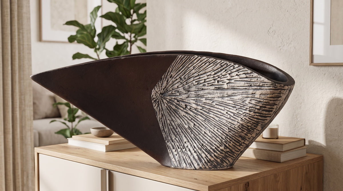 Asimetrik Gümüş Detaylı Polyresin Vazo – YZ03430SI-2
