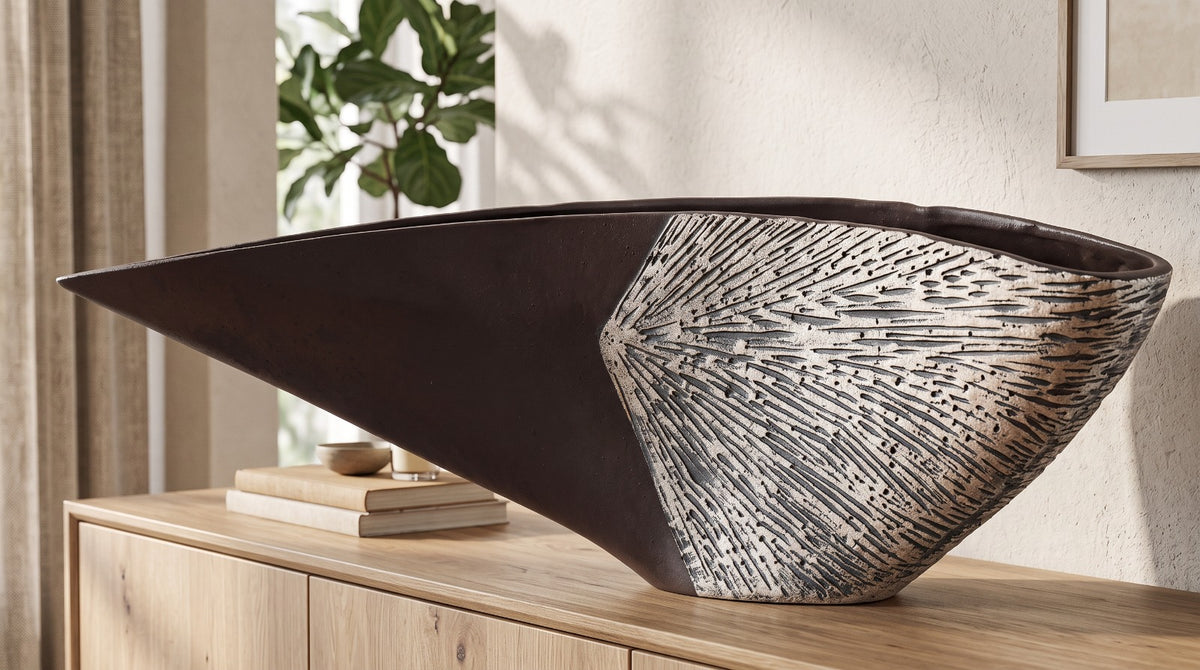 Asimetrik Gümüş Detaylı Polyresin Vazo – YZ03430SI-1
