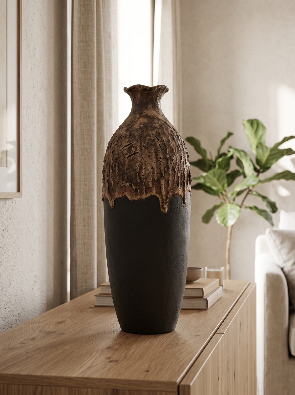 Kabuk Dokulu Siyah Şişe Polyresin Vazo – YZ03650BL-1