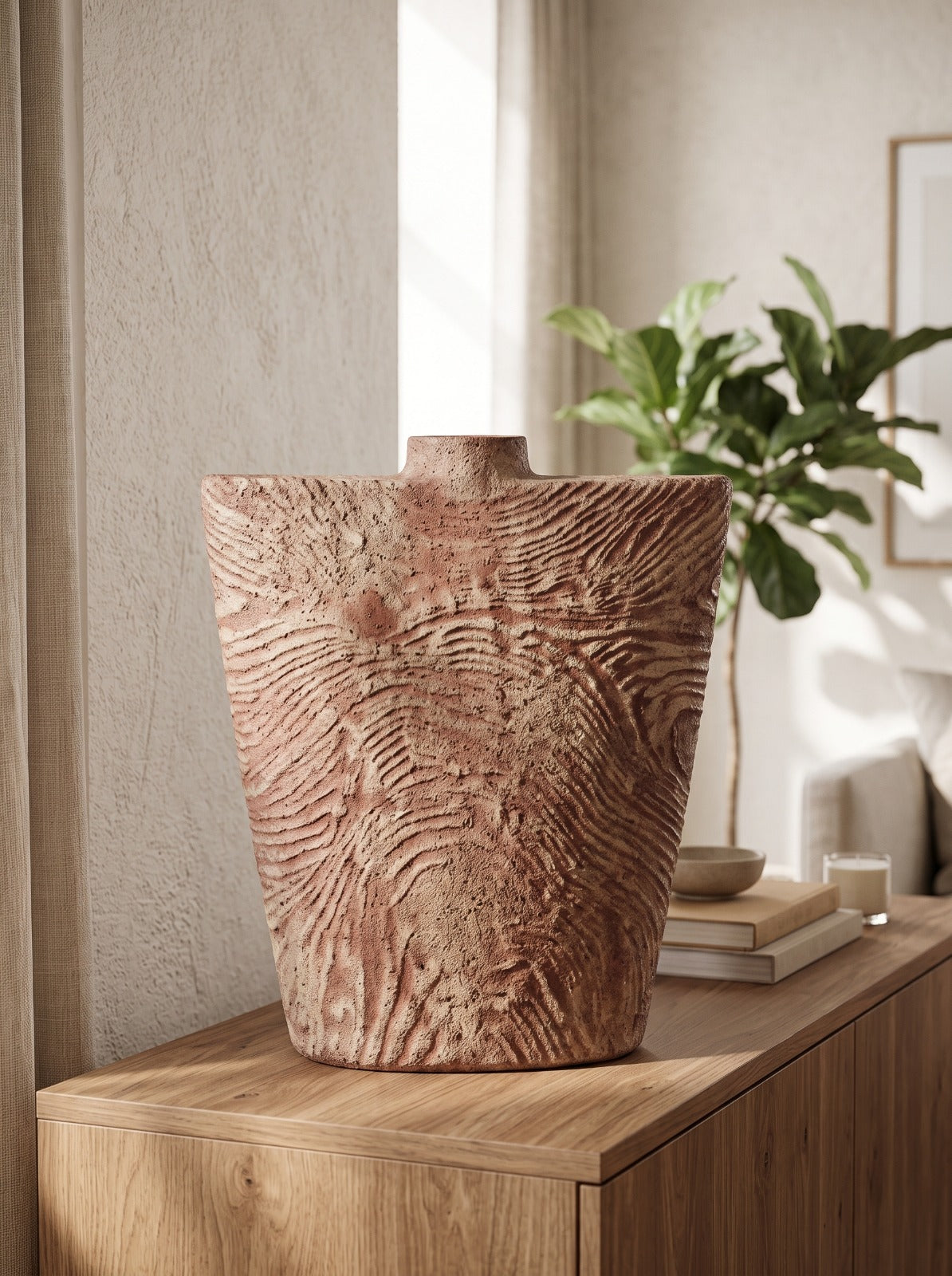 Ahşap Desenli Konik Polyresin Vazo