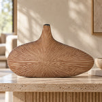 Ahşap Desenli Oval Yassı Polyresin Vazo
