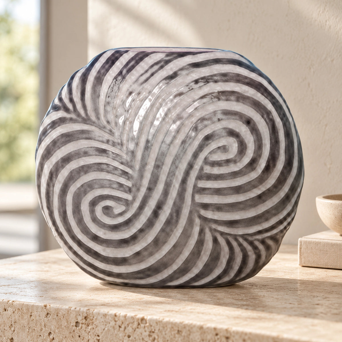 Spiral Desenli Yuvarlak Polyresin Vazo – YZ04462W-2SI